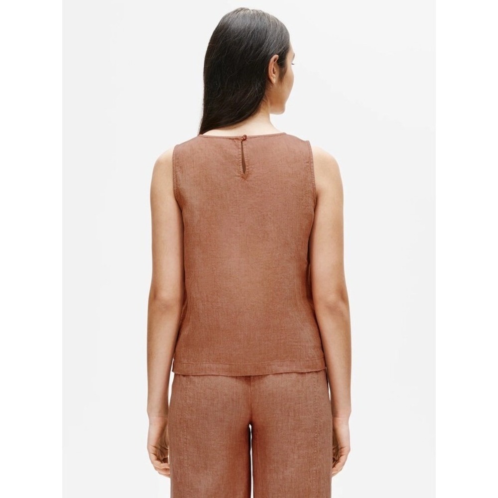 Eileen Fisher Organic Linen Shell Top Round Neck Keyhole Back Terracotta Large - Picture 2 of 8